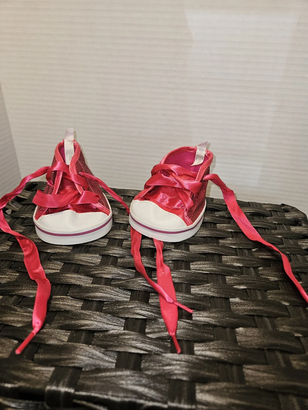 Build-A-Bear Hot Pink Satin Ribbon Doll Sneakers with White Toe